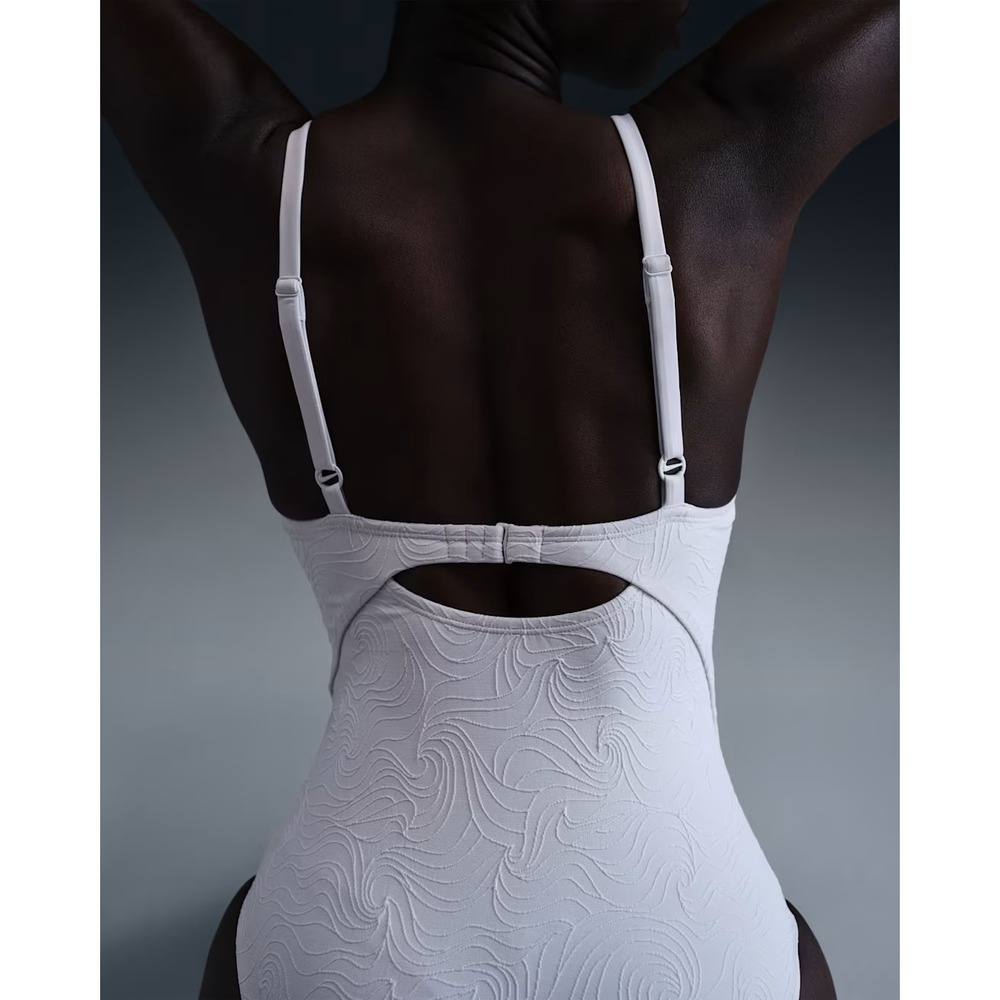 Nike Women'S V-Neck Jacquard One-Piece Swimsuit White Size‎ L MSRP $90 - Picture 11 of 16